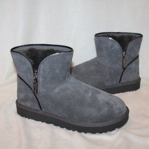 NIB UGG WOMEN'S FLORENCE MINI SUEDE SHEARLING LINED ZIPPER‎ ACCENT ANKLE …
